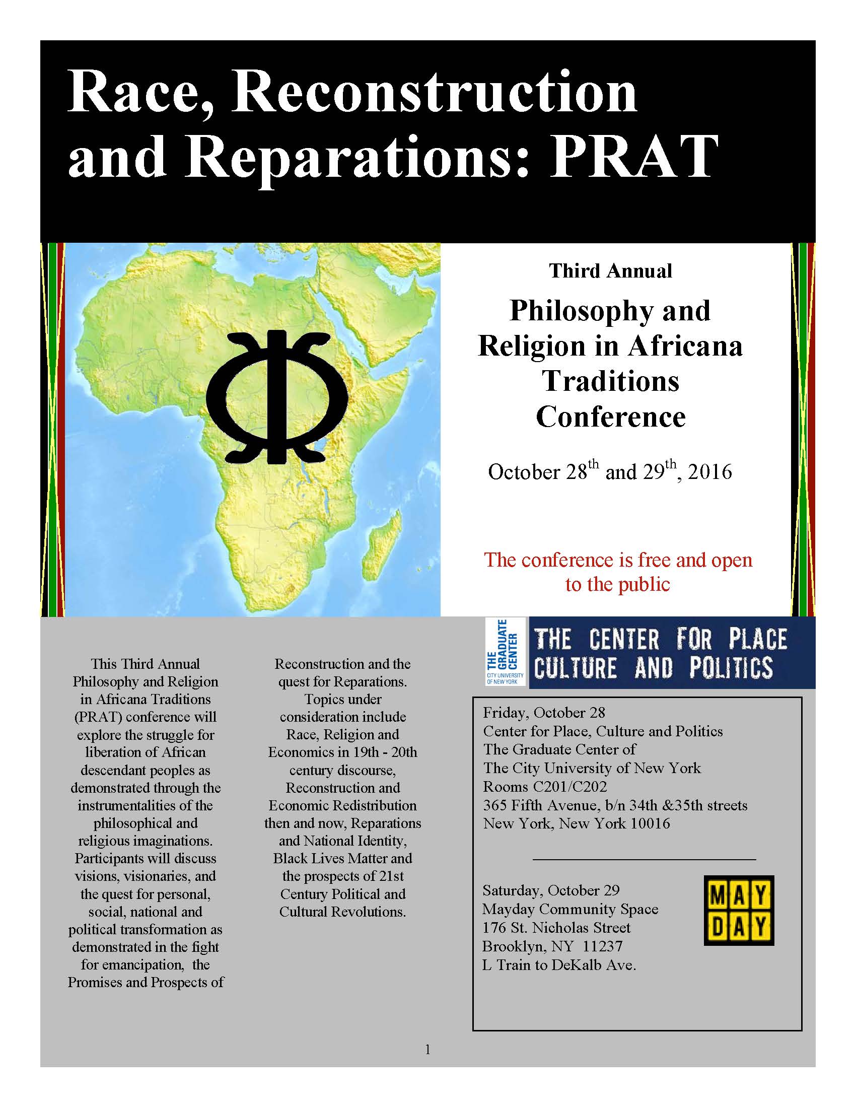 OCT 28/29: THIRD ANNUAL PHILOSOPHY AND RELIGION IN AFRICANA TRADITIONS CONFERENCE